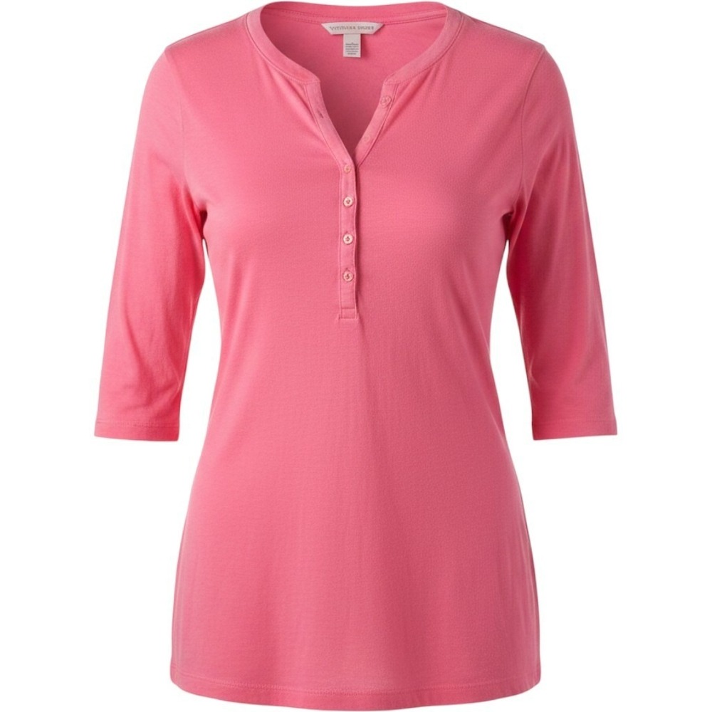 Victoria's Secret Top Womens Medium Pink Henley 3/4 Sleeve Cotton Blend Casual